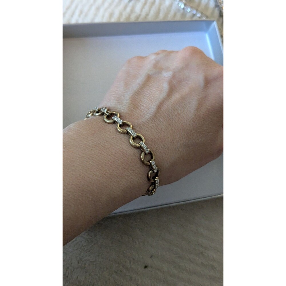 Sterling 925 Gold Colored  CZ Circle Chain  Bracelet  7"